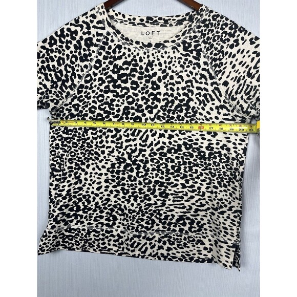 Neutral Leopard Sweatshirt Tee Short Sleeve Raglan Split Hem LOFT Large - Picture 7 of 9
